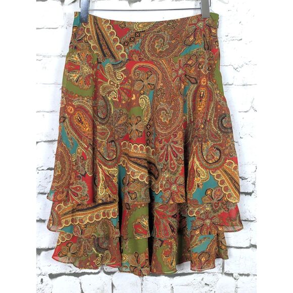 LAUREN RL Paisley Tiered Midi Skirt Boho Classic Feminine Cottage Flowy Size 6 - Picture 1 of 4